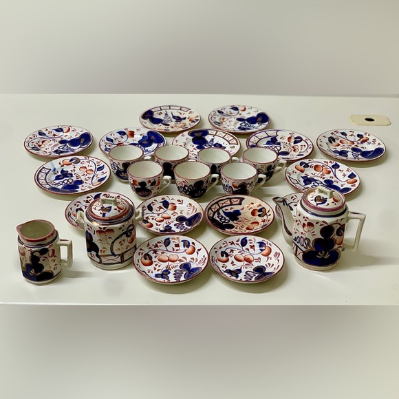 19th Century Vtg Gaudy Welsh Oyster Pattern 25 Piece Miniature Child’s Tea Set - Picture 3 of 16